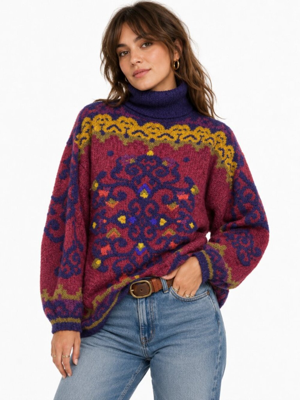 Vintage‎ Kitty Hawk Vivian Wang Sweater Womens S Art Knit Cozy Retro Statement